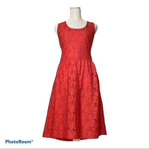 Ann Taylor LOFT Coral Orange Lace Floral Dress Size 12